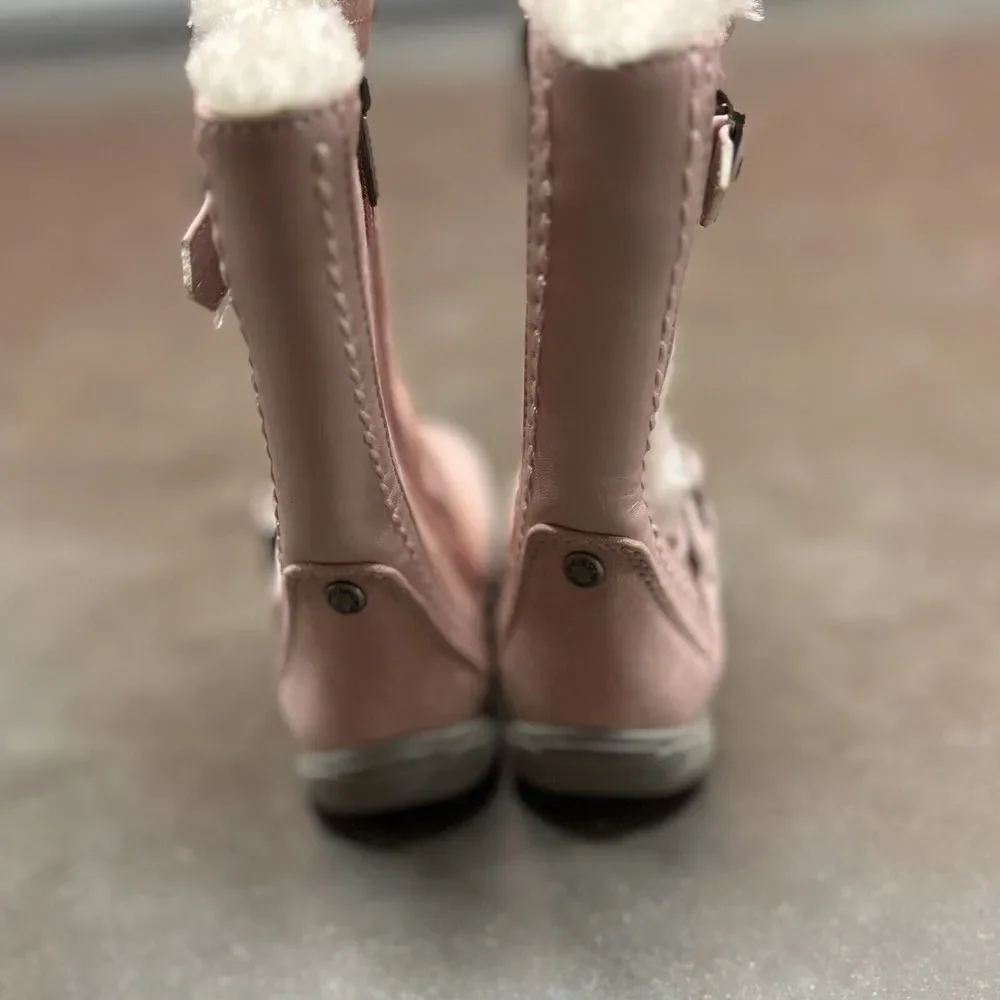 Nine West Naydine Suede Pink Knee High Snow Boots Baby Sz 5 Faux Fur Winter Girl